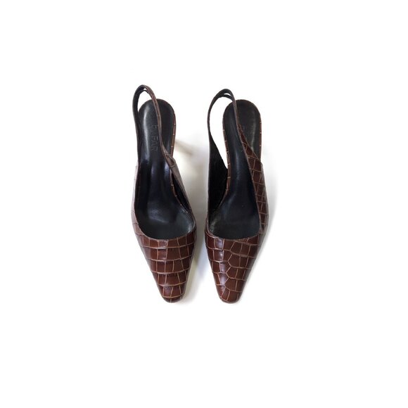 BY FAR DIANA Sandals Womens 40 Nutella Croco Embossed Leather Slingback *LOVELY* - Picture 2 of 10